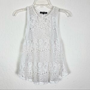 David Lerner White Floral Lace Sheer Tank Blouse Size Small